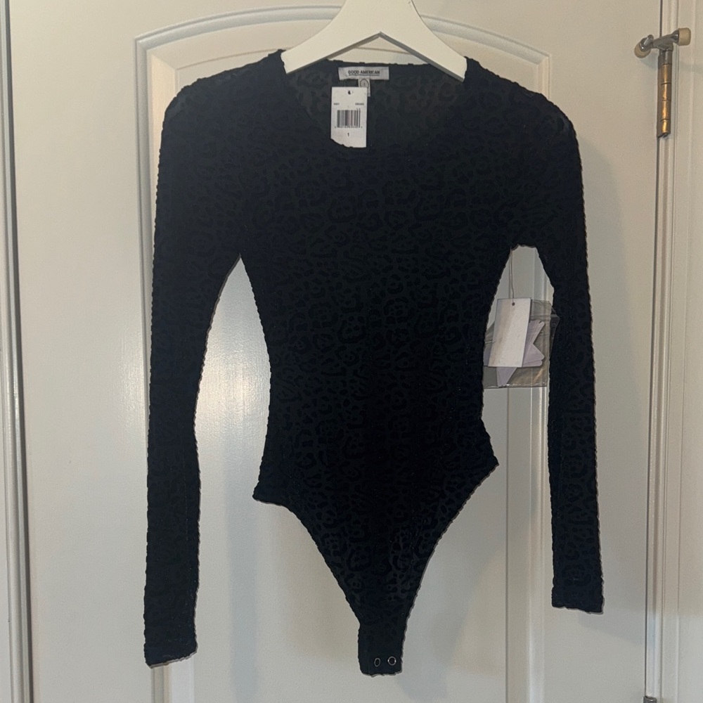 Good American Black Patterned Long Sleeve Bodysuit